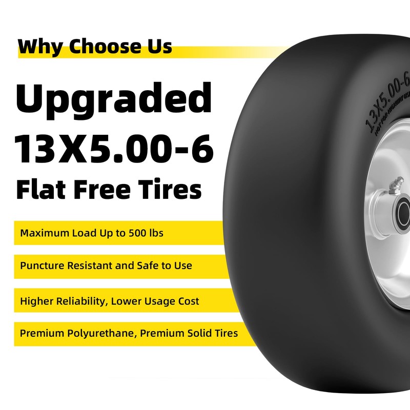 RONPOW 13x5.00-6 Flat Free Lawn Mower Tire, Zero Turn Mower