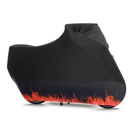 BHIEE Indoor Motorcycle Tarpaulin, Stretch Fabric, Inner Motorcycle Cover, Dust Protection, Elastic Motorcycle Tarpaulin, Motorcycle Protective Cover, 265 x 105 x 125 cm, Orange Flame Pattern