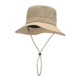 ZLYC Mens Sun Hat Wide Brim Mesh Outdoor Safari Hat Boonie Hats(8cm Brim Solid Khaki)