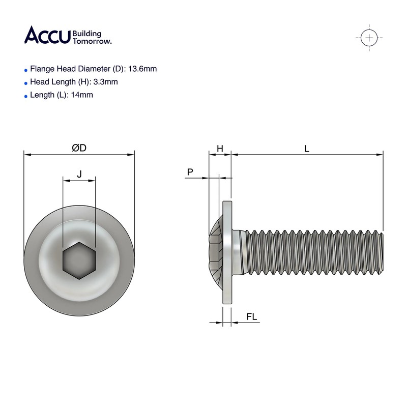 Accu - M6 x 14mm Socket Flanged Button Screws (ISO