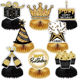 8 Pieces Happy Birthday Honeycomb Centerpieces Party Table Decorations Table Toppers for Birthday Party Supplies