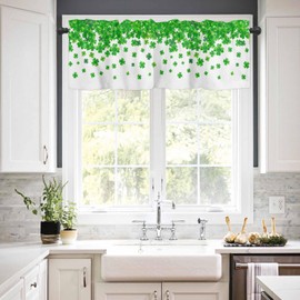 CosyBright St. Patrick's Day Window Valance Lucky Shamrock Clover Window Treatment Green Spring Plant Clover Rod Pocket Curtain Valance,54x18 inch Irish Kitchen Valance for Bedroom Bathroom Cafe