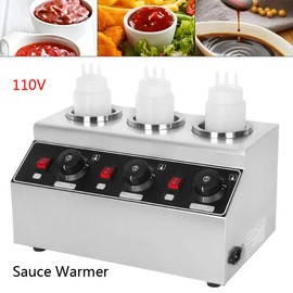 Electric Food Sauce Warmer, 110V 240W Commercial Electric Sauce Warmer Heater Jam Heat Preservation Machine with 3 Bottles, Sauce Heater Warmer