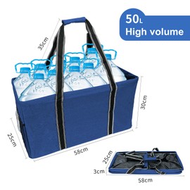 50L Utility Tote Bag Reusable Grocery Shopping Bag with Metal Frame Extra Large Utility Storage Beach basket Foldable Shopping Bag Oversized Collapsible Tote Laundry Carry Box Bagssket (Navy)
