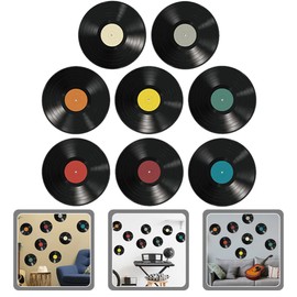 PRETYZOOM 8pcs Vinyl Record Decoration Fake Vinyls Home Decor Retro Room Decor Music Room Decorations Records Decorations Trendy Decor Vinyl Record Stickers Music Records Bracket PVC Mini