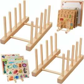 Mckkymi 2 Pcs Wooden Puzzle Display Stand-Toddler Puzzle Storage，Multifunctional Kitchen Dish Rack，Shelving for the kids，Puzzle Storage Rack Organizer Shelf for Adults Craft Collection Lovers