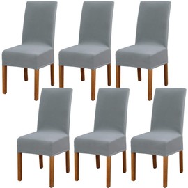 Set of 6 Leeyunbee Dining Chair Covers, Modern Elastic Stretch Chair Protector, Removable Washable Kitchen Chair Seat Cover for Hotel, Restaurant, Wedding, Dining Room, Banquet, Ceremony (Silver Grey)