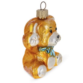 BestPysanky Teddy Bear with Blue Bow Glass Christmas Ornament