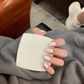 Short Square White False Nails Glossy Pure Color Collection,24Pcs Full Cover Acrylic Stick on Nails with Jelly Glue for Women Girls Nails Art (White)