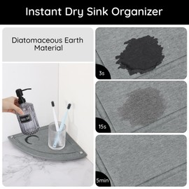 Segbeauty Stone Quick Dry Tray, Bathroom Instant Dry Sink Organizer, Home Sink Caddy, Diatomaceous Earth Sink Tray Stone for Soap, with Stainless Steel Feet (Fan-Shaped, Dark Grey)