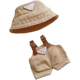 17cm Clothes for Doll Hat & Overalls Set for Doll Accessories Suit Cute Clothes for Doll Dress up (Khaki)