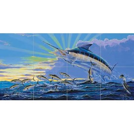 Ceramic Backsplash Tile Mural Fishing Saltwater Fish Underwater Ocean Sea Kitchen/Bathroom/Shower - First Light - Carey Chen