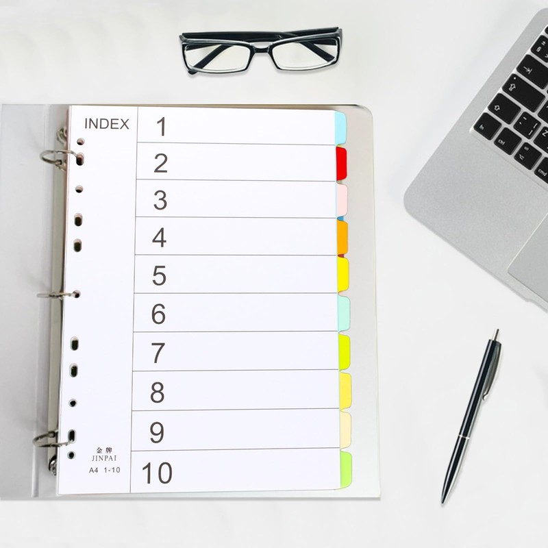 10 Part Folder Dividers A4, Coloured Multi Hole Card Folder