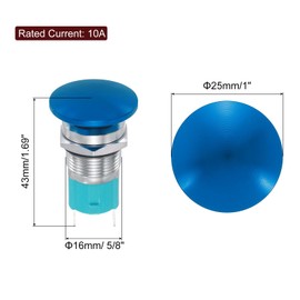 MECCANIXITY 1PCS 10A 250V AC 16mm 5/8" Latching Mushroom Head Push Button Switch Blue 1NO Waterproof IP65 SPST with Socket Plug Domed Round 2 Welding Foot Switch
