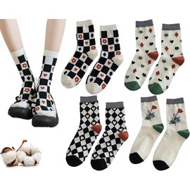 CHUNFO Womens Socks Ankle Heart Floral Argyl Plaid Cotton Boot Ribbed Sock Crew Size6-11.5