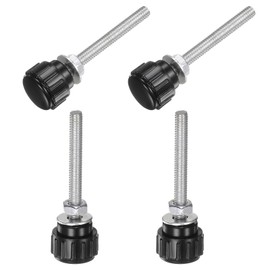 QUARKZMAN Set of 4 M4 x 40 mm Thread Knurled Buttons Thumb Screws with Nuts and Washers Clamping Knob Handle 14 mm Plastic Head Hand Buttons Thumb Screws Black