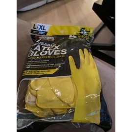 Grease Monkey Pro Cleaning Reusable Latex Gloves 5 pair L/XL Yellow