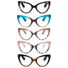 MMOWW 5 Pack Oversized Cat Eye Reading Glasses for Women Fashion Cute Blue Light Blocking Computer Readers, 5 Mix Color +1.25