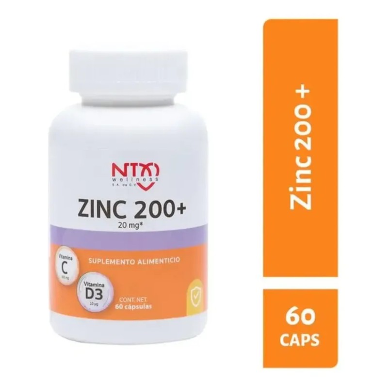 Zinc 200 + Vitaminas C Y D3 60 Cáps. Suplemento