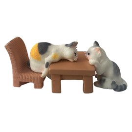 Meow Love Miniature Cat Model kit,with Animals, Table, Chair, Figurine Decorations for Outdoor Garden, Plant Landscaping, DIY Crafts, Landscape Landscaping, Dollhouse. (Casual)