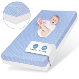 voomf Crib Mattress Dual Sided Memory Foam Baby Toddler Bed Mattress, 52" x 27.6" x 5.5" Soft Breathable Mattresses with Removable Machine Washable Cover, Fits Standard Cribs&Toddler Beds, White&Blue
