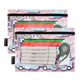 Coikll Cute Horse Pencil Pouch Fits Standard 3-Ring Binders, Zipper Binder Pencil Bag with Clear Window for Class Office 2 Pack