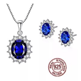 Dtup Set Collar Y Aretes Princesa Lady Di Plata S925 Oro 18k