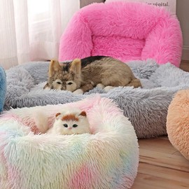 La La Pet® Donut Dog Cat Bed Cozy Cave Pet Bed Burrow Dog Bed Calming Cuddler Self-Warming Pet Bed Soft Plush Pet Cushion Improved Sleep for Cats Small Medium Dogs Rose L