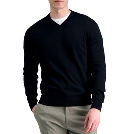 Haggar Men's Solid Long Sleeve Regular Fit V-Neck Sweater, Black, XLarge