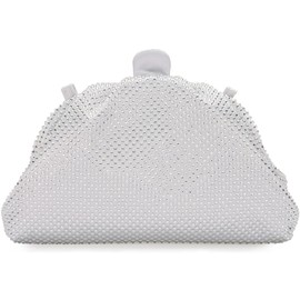 nodeber Rhinestone Purse Crystal Frame Clutch Bag Party Pleated Women Clutch Handbag Silver