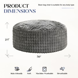 Hobestluk Bean Bag Chairs Beanbag Chair with Filler Adult Bean Bags with Fluffy & Machine Washable Cover, Giant Bean Bag Chairs for Aduts (Grey, 5FT-50" x 50" x 24")