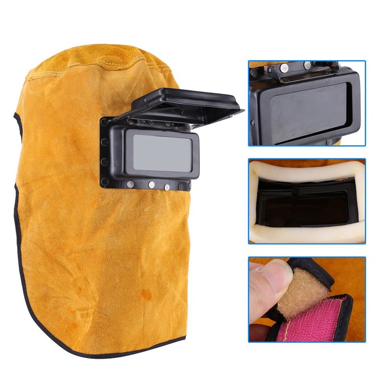 Welding Helmet, Leather Welding Helmet Mask Solar Auto Darkening Filter
