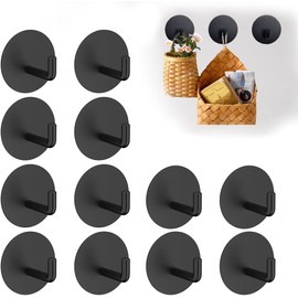 Ganchos Para Pared, 12 Piezas Gancho para Toalla de Baño, Ganchos Adhesivos de Acero Inoxidable 304, para Ropa, Gorras, Toallas, Bolso y Llaves, Negro