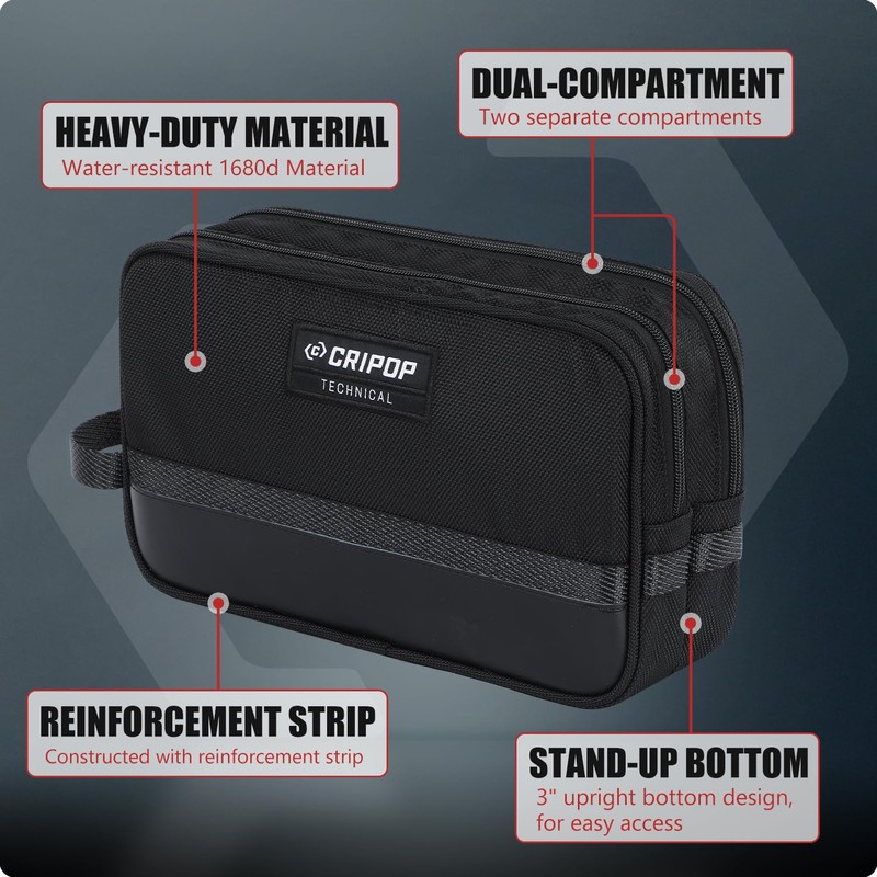 CRIPOP 12 Inch Tool Pouches with Zipper, Dual Compartments Heavy-Duty