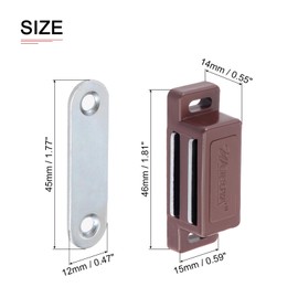 DTGN 46x15mm(LxW) Cabinets Magnets Latch - 8 Pack - Good for Kitchen Cupboard Drawer Furniture - ABS Plastic Magnetic Closure Closet Door Catch - Brown
