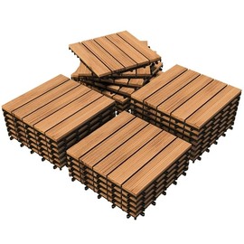 Yaheetech 27PCS Interlocking Patio Deck Tiles Outdoor Flooring for Garden Poolside Fir Wood Indoor Natural Wood