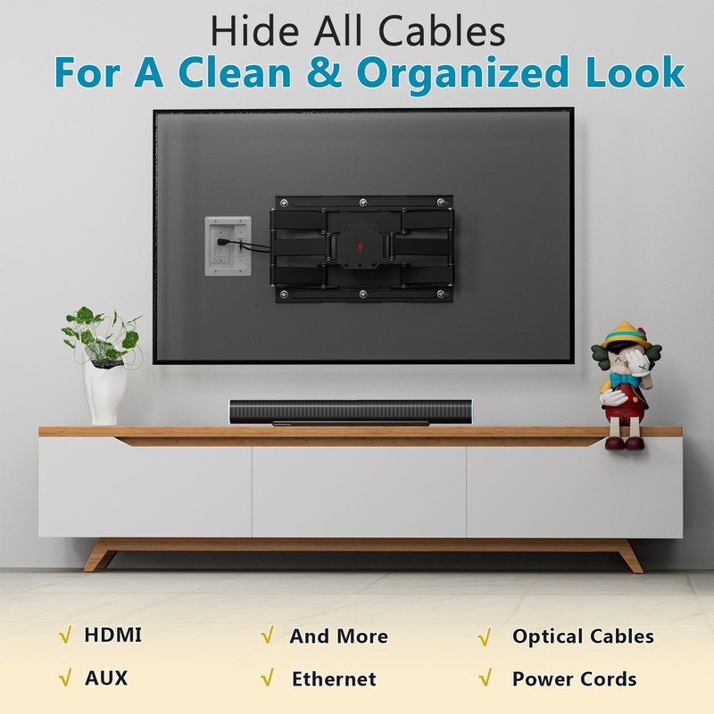 TV Cord Hider & in-Wall Cable Management Kit, Dual Outlet