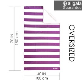 allgala Oversize 40x70 Inch (1x1.8M) Cabana Stripe Design Microfiber Beach Towel-Purple (Pack of 1)-BT81208