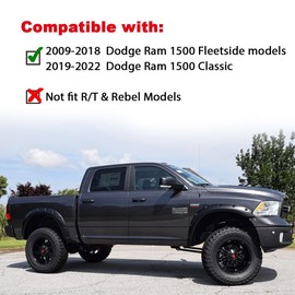 Fender Flares Compatible with Dodge Ram 1500 2009-2018 & Ram 1500 2019-2022 Classic (Excludes R/T & Rebel) Smooth Pocket Rivet Style Wheel Cover Accessories