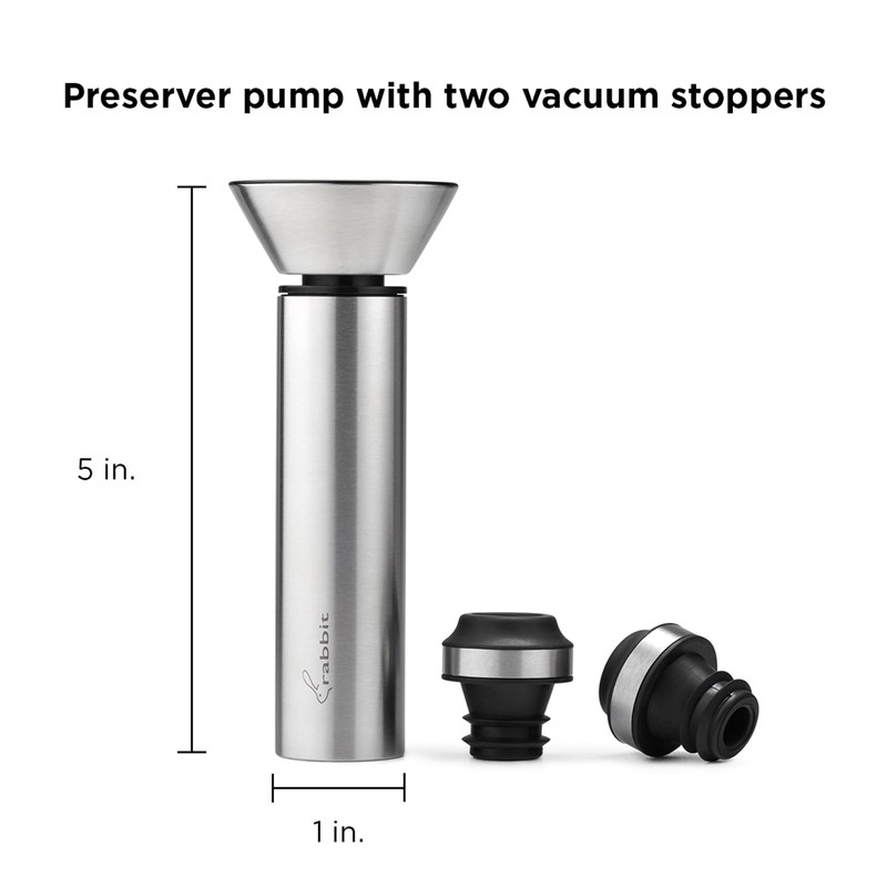 Rabbit Wine Vacuum Pump with Two Preserving Bottle Stoppers Easy-to-Use