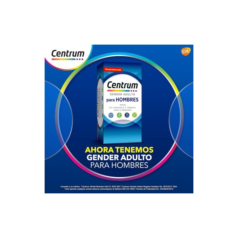 Centrum Multivitaminico Gender Adulto Hombre com Magnesio, Vitamina C, Calcio