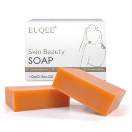 EUQEE Vitamin C Kojic Acid Soap, 5 oz Vitamin C Soap Bars with Acid Soap, Niacinamide, Vitamin C for Skin Beauty Reduce Dark Spot and Acne Soa with a Foaming Net -142g x 2 Bars