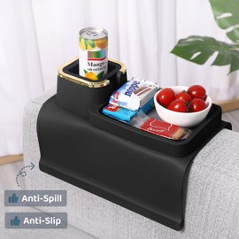 HMASYO Couch Cup Holder Tray - Silicone Sofa Armrest Table Couch Drink Holder and Tray Organizer for Remote Snacks Cellphone, Anti-Spill Anti-Slip Design, Gifts for Family Mom Dad Grandma