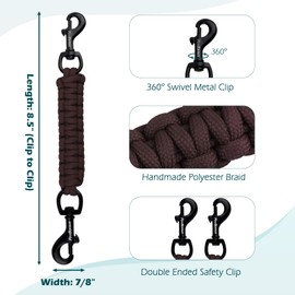 PetBonus Dog Collar Safety Clip, Handmade Backup Safety Strap for Dog Harness, Prong Collar, Pinch Collar, Double Ended Clasp Leash Connector (Brown)