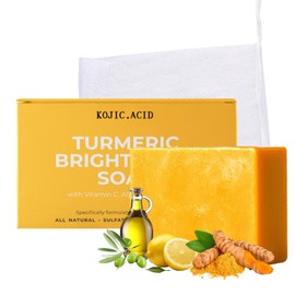 Turmeric Soap – Natural Kojic Acid & Turmeric Formula – Deep Cleansing & Moisturising Face & Body Soap Bar – Fades Dark Spots, Acne Marks & Evens Skin Tone,Brightening Skin 100g