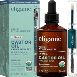 Cliganic Organic Castor Oil, 60 ML - Includes Eyelash Kit - Usda Certified - Non-GMO - Pure and Natural Face Oil - Vegan, Cruelty-Free - for Eyelashes