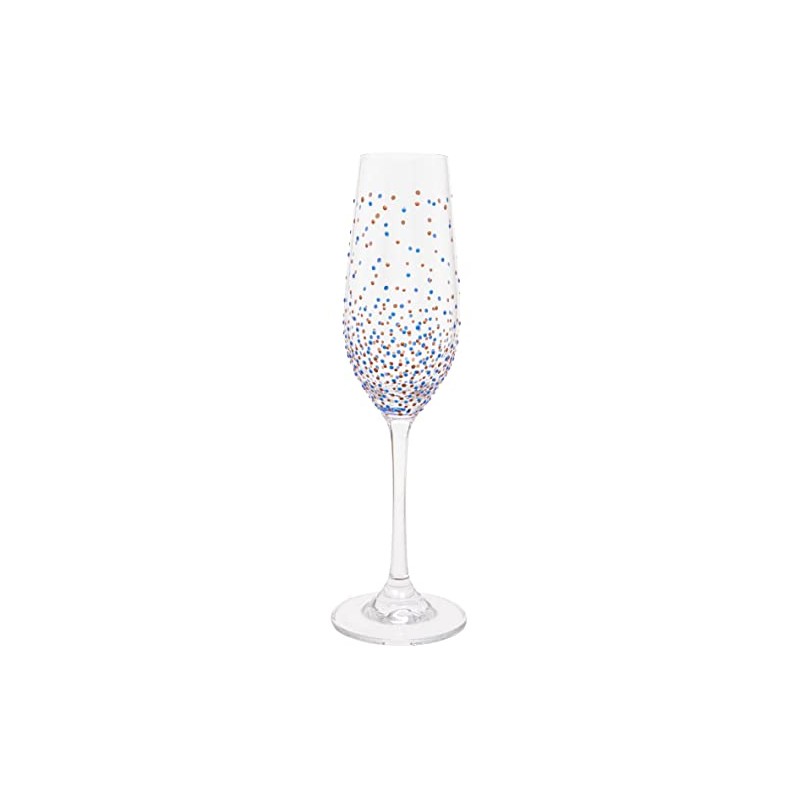 Maturi Hand Painted Blue Dots Champagne Flute 220ml Gift Boxed