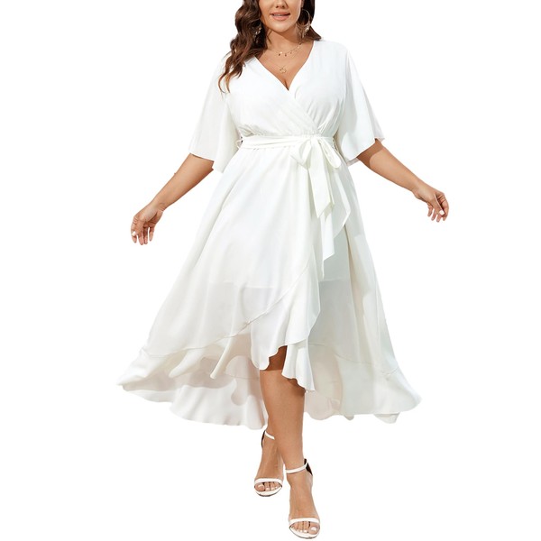 SCOMCHIC Women Plus Size Maxi Dress Short Sleeve Wrap V