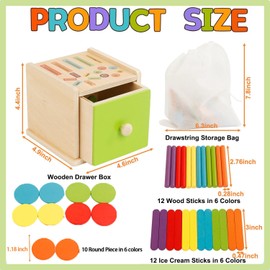 TUNJEJINY Montessori Coin Box Toy for 1 2 3 Year Old Boys Girls, Wooden Baby Toys for Toddlers 1-3, 3-in-1 Color Sorting Stacking Sensory Toys Fine Motor Matching Games Gifts for Kids