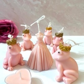 Princess Dress & Frog Candle, Aesthetic Candles, Candle Decor, Dress Candle, Toad Candle, Sweet 16, Quinceanera, Bridal Shower - Choice of Candle: Pink Frog